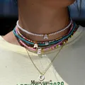 Böhmen Perlen Halsband Halskette für Frauen Initial 26 Buchstaben Anhänger Kette Halskette Mode