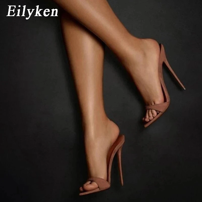 Eilyken Mode Frauen Hausschuhe spitzen Zehen High Heels Sandalen sexy Stripper Party Slides Maultier Damen Schuhe Größe 35-42