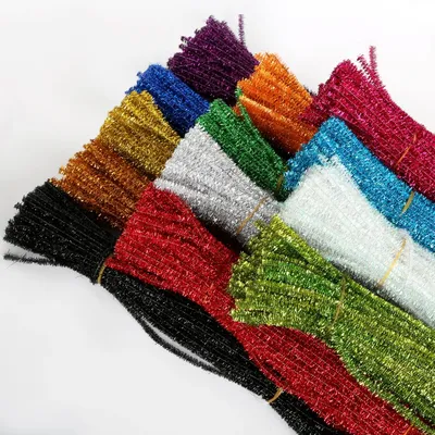 100 stücke Glitter Chenille Vorbauten Pfeifenreiniger Plüsch Lametta Vorbauten Verdrahtete Sticks