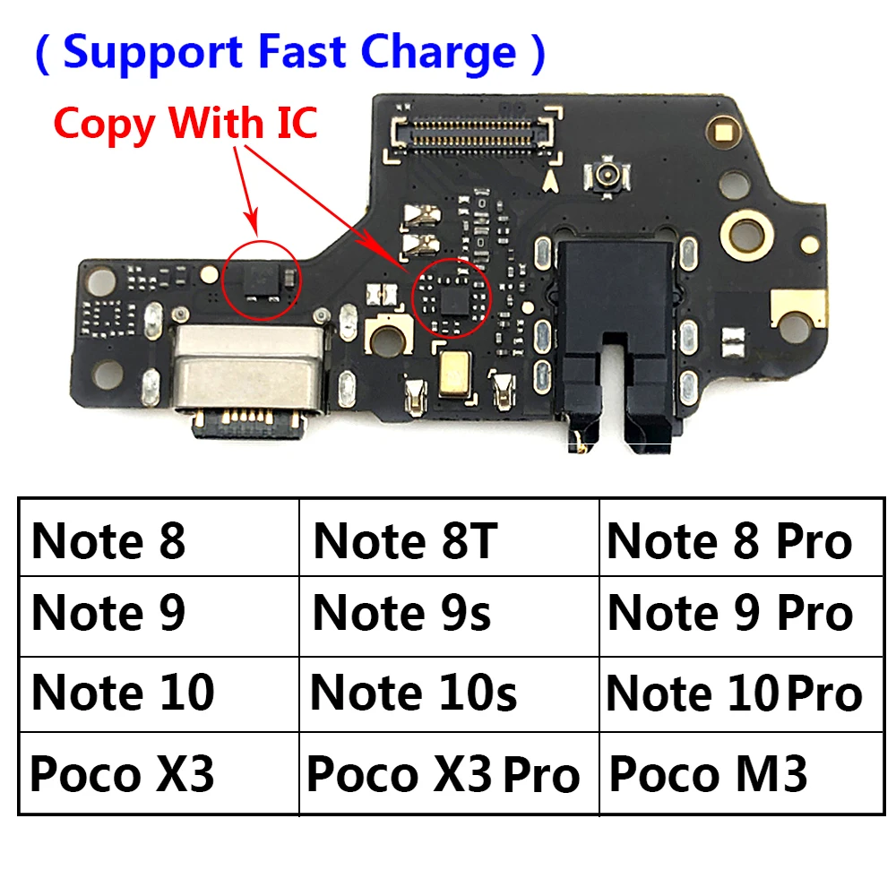 USB-Ladeanschluss-Board-Flexkabel-Anschluss für Xiaomi Poco X3 M4 Pro M3 Redmi Note 7 8 8T 9S 9 10 10S 11 Pro 4G 5G Mikrofon Image