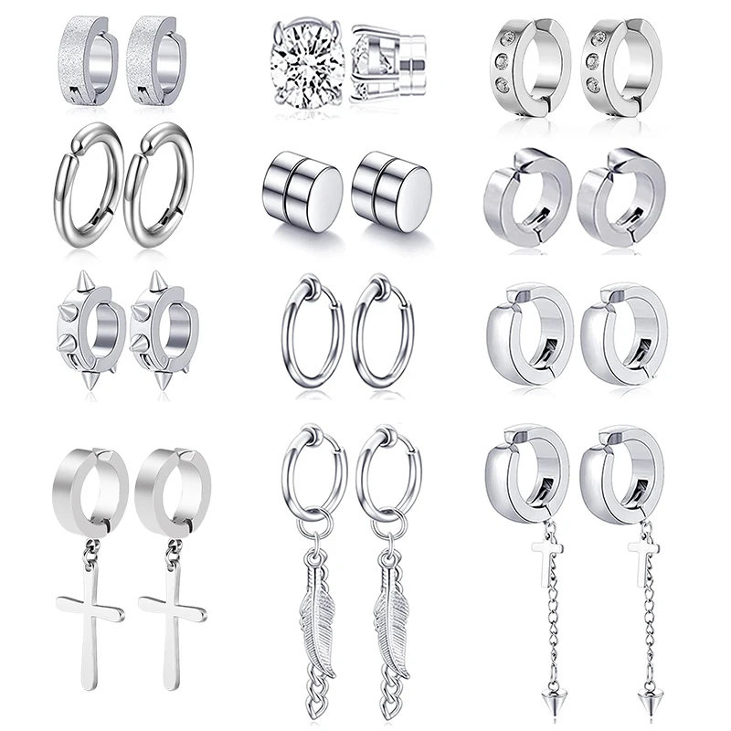 1/12 Paar Edelstahl Nicht-Piercing Magnetische Ohrstecker Unisex CZ Magnet Ohrclip Damen Und Herren Punk Hip Hop Ohrring Set