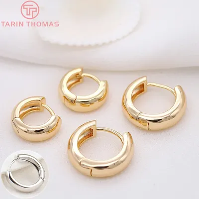 (3784)4PCS 14MM 16MM 18MM 23MM 24K Gold Farbe Überzogene Messing Runde Ohrringe Hoop Ohrring Clip