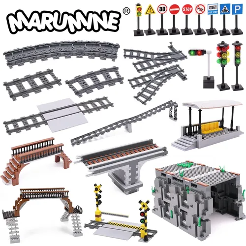 Marumine MOC modelleisenbahn modelbau modellbahn Stadt Zug Eisenbahn Bauen Modell Kit Weiche Cruved