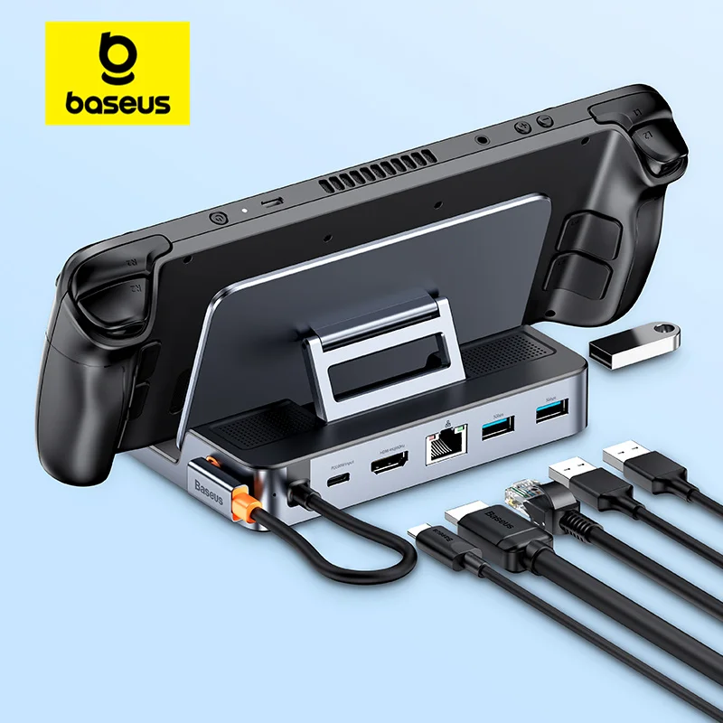 Baseus USB C Dockingstation für Steam Deck Nintend Switch 6-in-1 Typ C auf 4K@60Hz HDMI-kompatibler Gigabit Ethernet USB 3.0 Hub Image