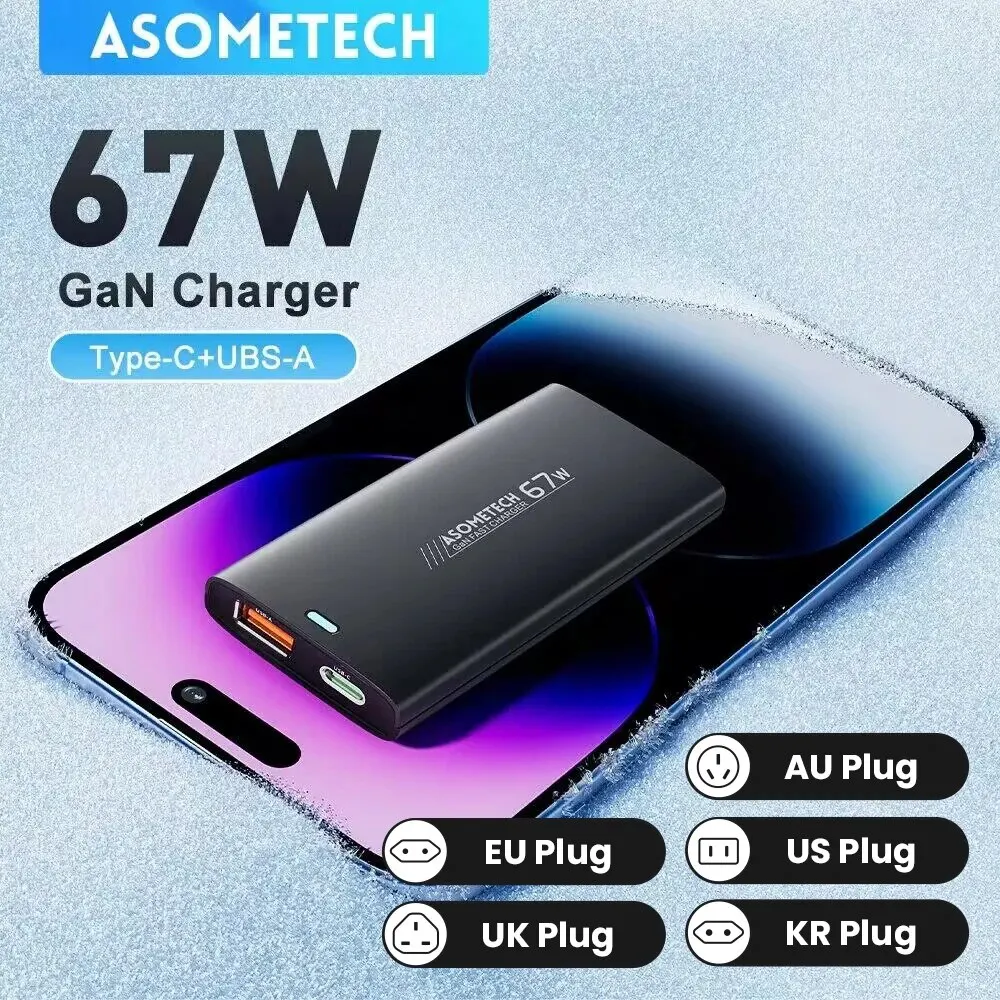 Asome tech 67w gan ladegerät ultra dünne schnell ladung qc 3,0 pd pps mini usb typ c ladegerät für macbook laptop iphone 14 ipad samsung Image