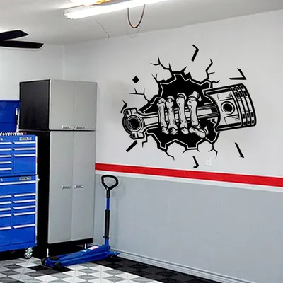 Reparatur Service Mechaniker Auto Teil Wand Aufkleber Moderne Smash Skelett Kolben Mechaniker Garage Image