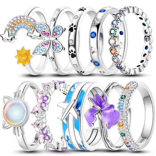 Ringe für Frauen 925 Sterling Silber Mode bunte Schmetterling offenen Ring glänzenden kubischen