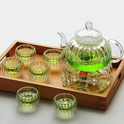 Einfache Mode Hohe Temperatur Beständig Glas Tee-Set Duft Tee Kürbis Topf Muster Tuch Topf Set