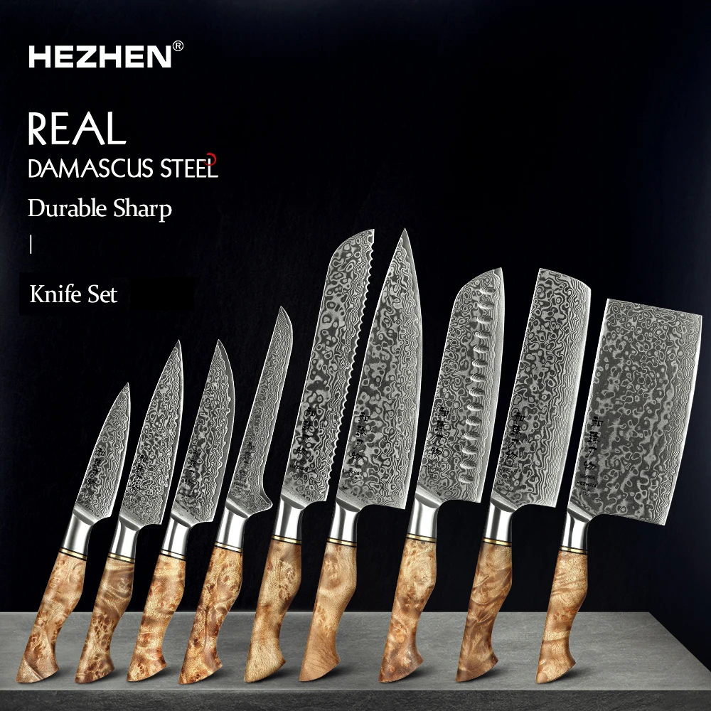 HEZHEN Küchenmesser-Set, 1–7 Stück, Damaststahlmesser, Kochmesser, Küchenzubehör, professionelle Kochmesser, Kochutensilien Image