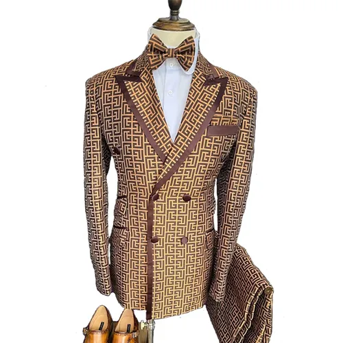Blazer Sets Zweireiher Anzüge neuesten Mantel Hose Terno Masculino Slim Fit Plaid Smoking Party