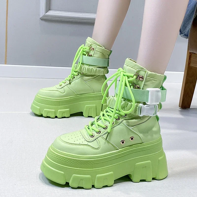 Rimocy Grün Punk Chunky Plattform Motorrad Stiefel Frauen Herbst Winter Gothic Schuhe Frau Starke Untere Lace Up Ankle Botas Mujer