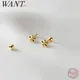 WANTME 925 Sterling Silber Mode Einfache Goldene Blume Perlen Kleine Stud Ohrringe für Frauen Teen