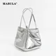 Mabula Silber Echt leder Korb Einkaufstasche hochwertige kleine Marke Shopper Handtasche Trend