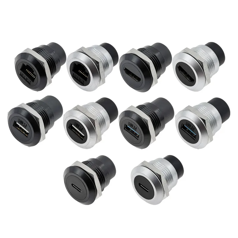 1Pcs Metall Runde Buchse Modul D Typ RJ45 Gerade Durch Netzwerk USB 2,0 USB 3,0 Stecker Panel Montage HDMI CAT6 Image