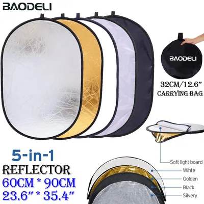 23.6 "x 35.4" 60x90cm 5in1 Reflektor Fotografie Faltbare Tragbare Licht Diffusor Oval Foto Multi Farbe silbrig Schwarz