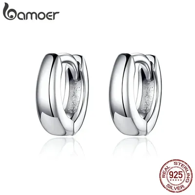 BAMOER Neue 925 Sterling Silber Polieren Tiny Kreis Hoop Ohrringe für Frauen und Männer Koreanischen