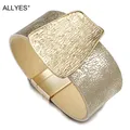 ALLYES Champagner Gold Farbe Leder Armband Leder Armbänder für Frauen Minimalistischen Charme Breite