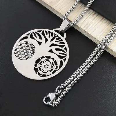 Yoga Blume des Lebens Buddhistischen Amulett Halskette Edelstahl Spirituelle Medaille Baum des