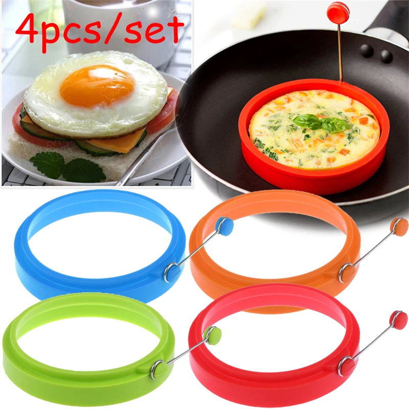 4PCS Omelett Maker Form Runde Form Silikon Antihaft Braten Ei Form Form Ring Pfannkuchen Ringe Form Für Küche Kochen form Image