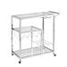 Contemporary Chrome Bar Serving Cart Silver Modern Glass Metal Frame Wine Storage - 36.61X15.75X34.65 inches