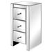 Mirrored Glass Bedside Table with Three Drawers Size S - Transparent
