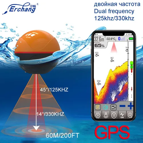 Erchang F68 Fisch finder GPS Sonar zum Angeln 125kHz/330kHz Echolot tragbare drahtlose Echolot
