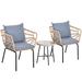 3-Piece Cushioned Bistro Set Patio Wicker Chair and Side Table