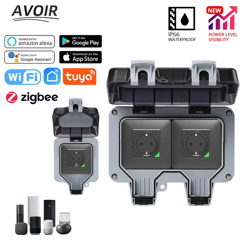 Avoir Tuya Zigbee Steckdosen IP66 Wasserdichte Outdoor Wifi Smart EU Steckdose Mit Timer Schalter Arbeit Mit Alexa Google Hause Image