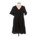 Fancyinn Casual Dress - A-Line V Neck Short sleeves: Black Print Dresses - Women's Size Small