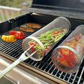 1pc BBQ Rolling Grill Basket Stainless Steel Grilled Cage Round Stainless Steel BBQ Grill Mesh For Vegetable Fries Fish BBQ Vegetable Slices Basket BBQ Accessaries