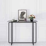 Ucloveria Console Table Tempered Glass Rectangular Porch Table Black Tea Table