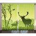 Antlers Decor Curtains 2 Panels Set Male Deer On A Meadow With Trees And Crow Bird Woodland Mist Rural Green Country Living Room Bedroom Accessories 108 X 84 Inches by Ambesonne