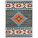 Allstar Rugs 7 10 x 10 0 Grey Tribal Cherokee Themed Polypropylene Area Rug with a Light Blue Shamanic Eye Design and Carrot Orange Accents. Machine-Made in Turkey.