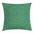 Feather Throw Pillow Cushion Cover Peacock Feathers Peafowl Ethnic Eastern Spiritual Boho Positive Design Decorative Square Accent Pillow Case 20 X 20 Inches Jade Green Blue Caramel by Ambesonne