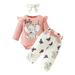 HOANSELAY 0-18M 3Pcs Baby Girl Fall Outfits Long Sleeve Elephant Print Romper + Bow Pants + Headband Set Outfit