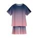 Summer Savings! Qiaocaity 2 Piece Outfits for Kids Summer Boys Girls Gradient T-shirt Set Printed Children Shorts Set Child s Two-piece Set Purple