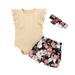 Holiday Savings Deals! Kukoosong Toddler Baby Girl Cotton Outfit Set Toddler Kids Baby Girls Ruffle T Shirt Tops Floral Shorts Headband Outfits Set Casual Summer Clothes Outfits 3-Piece Size 0-24M