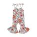 Gwiyeopda Infant Toddler Baby Girl Halloween Outfit Flower/Pumpkin Printed Sleeveless Tie-up Bell-Bottoms Romper
