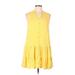 Nine West Casual Dress - DropWaist V Neck Sleeveless: Yellow Print Dresses - Women's Size Large