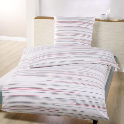 Bettwäsche DYCKHOFF "Nadelstreifen", rot (rot, grau), B/L: 135cm x 200cm, , Frottee, B/L: 80cm x 80cm, Frottee, Obermaterial: 75% Baumwolle, 25% Polyester, Bettwäsche, aus Weichfrottier Image