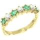 Solid 9ct Yellow Gold Ring, Natural Emerald & Pearl Ladies Eternity Band Ring - Size L