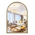 Fobule Arched Wall Mirror for Bathroom, 20"x30" Metal Beaded Frame Decorative Accent Mirror, Large Modern Distressed Hanging Wall Decor for Washroom, Bedroom, Living Room, Entryway, Antique Gold