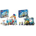 LEGO 60363 City Eisdiele, Spielzeug-Laden für Kinder ab 6 Jahren & 60362 City Autowaschanlage, Set mit Spielzeugauto für Kinder ab 6 Jahren