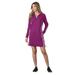 Vevo Active Women's Long-Sleeved Track Dress (Size 1X) Sugar Plum/White, Cotton,Polyester