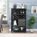 17 Stories Eyder Iron Accent Cabinet w/ Wine Rack for Liquor & Glasses, Wood & Metal Cabinet Metal in Black | 52.56 H x 32.28 W x 15.75 D in | Wayfair