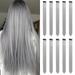 22 inch Colored Grey Hair Extensions Clip in Kid s Party Highlights Grey Accessories Hairpiece Straight for Girls Women (10 Pcs Grey)