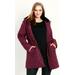 Faux Fur Collar Padded Coat - wine