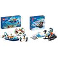 LEGO 60377 City Meeresforscher-Boot Spielzeug & 60376 City Arktis-Schneemobil, Konstruktionsspielzeug-Set mit 3 Tier-Figuren und Einer Explorer-Minifigur, Spielzeug für Kinder ab 5 Jahren