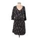 Garnet Hill Casual Dress - Popover: Black Floral Dresses - Women's Size 00