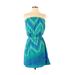 Express Casual Dress - Mini Strapless Sleeveless: Blue Chevron/Herringbone Dresses - Women's Size Small